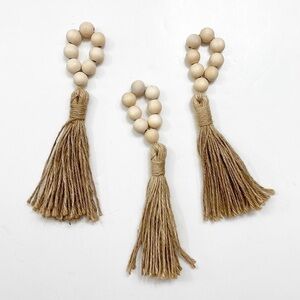 Set of 3 wooden beaded tassel accents
